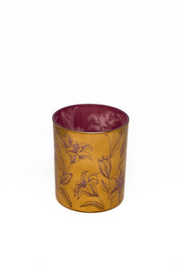 Teelichtglas Gold/Rosa - Blumen Grollitsch
